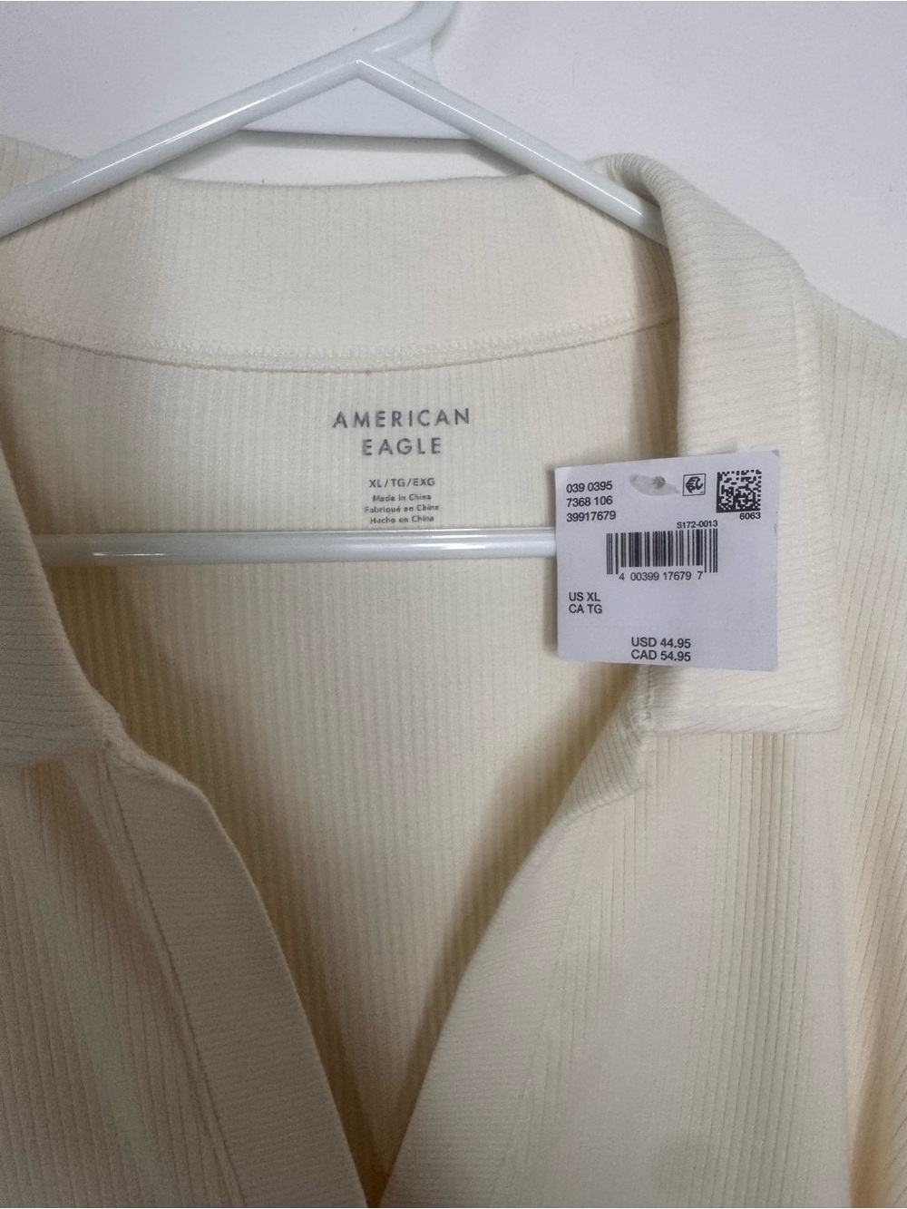 NWT American Eagle Outfitters Ribbed Collared Long Sleeve Top in Off-White XL - Picture 10 of 10